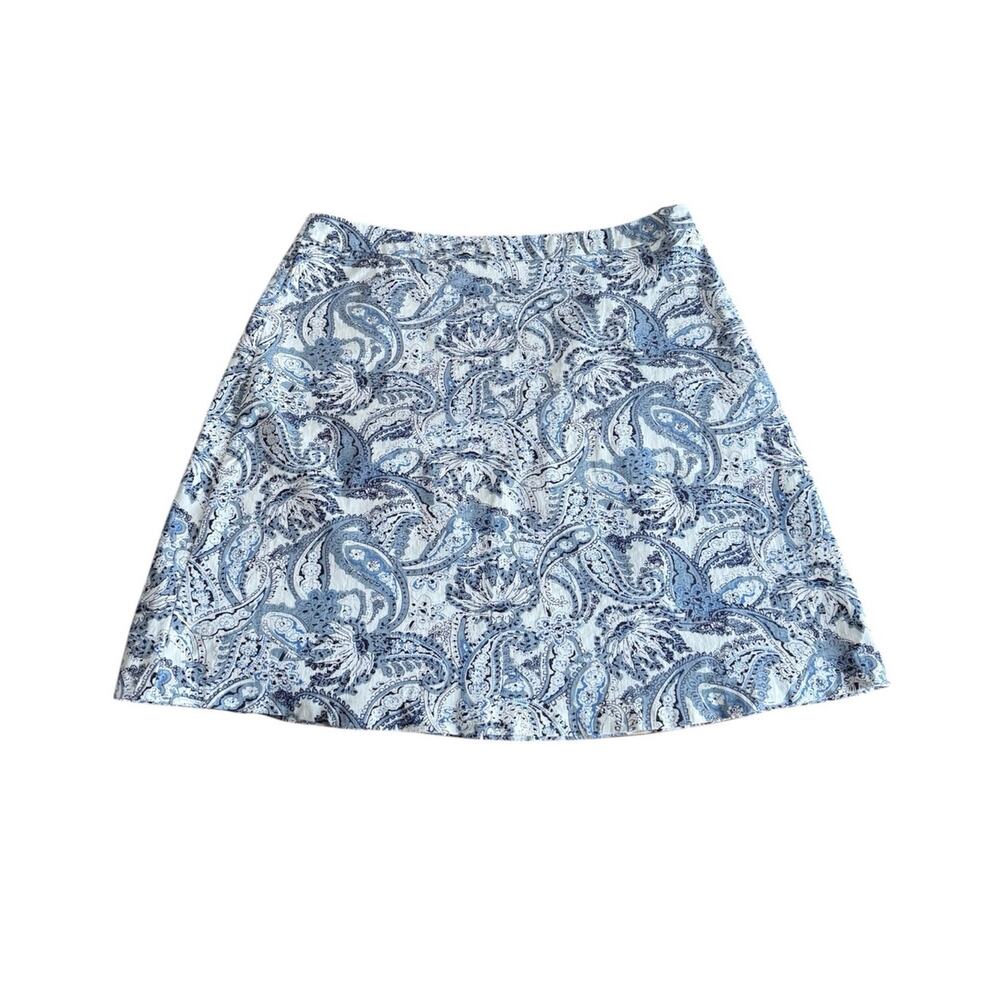 Margaret M Deandra A Line Skirt Size Large Stretch White Blue Paisley Coastal